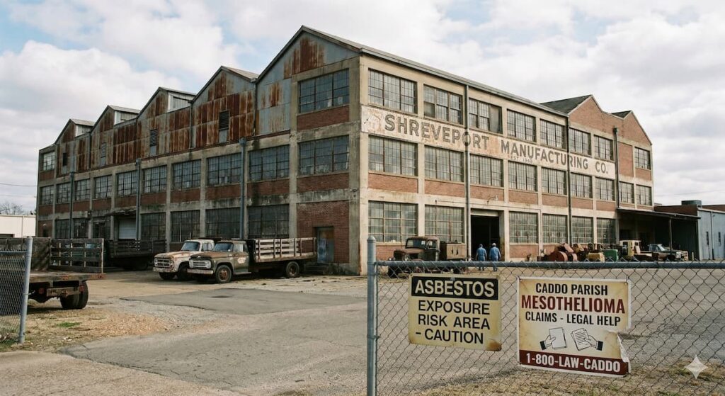 A mid-century industrial building in Shreveport, Louisiana, representing a site of historical asbestos exposure and Caddo Parish mesothelioma claims.