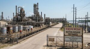 A panoramic view of the Exxon Mobil Refinery in Baton Rouge, Louisiana, illustrating the location of historical asbestos exposure claims and complex mesothelioma lawsuits.