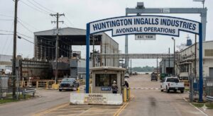 A view of the main Huntington Ingalls Shipyard facility in Louisiana, illustrating the location of historical asbestos exposure claims and federal court removals.